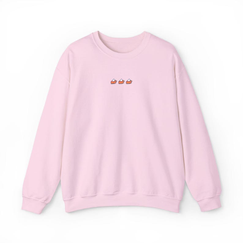 Felpa ricamata con motivo torta di zucca, girocollo marrone scuro per il Giorno del Ringraziamento, comodo pullover autunnale, maglione minimalista per gli amanti delle torte autunnali Light Pink
