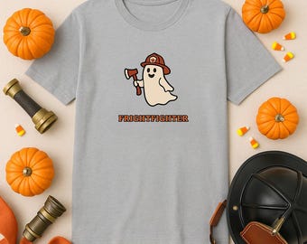 Personalized Frightfighter Halloween Shirt, Funny Firefighter Ghost Tee, Spooky Fire Dept Shirt for First Responders and Station Crews