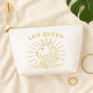 Leo Queen Zodiac Makeup Bag, Bold Leo Lion Cosmetic Pouch with Crown, Astrology Gift for Leo Women, Fiery Star Sign Birthday Gift