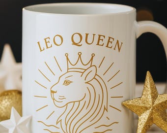 Leo Queen Zodiac Mug, Bold Lion Astrology Coffee Cup for Leo Sign, Golden Celestial Gift, 11oz or 15oz Ceramic Horoscope Mug