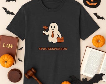 Personalized Spookesperson Halloween Shirt, Funny Ghost Lawyer Tee with Gavel and Briefcase, Spooky Fall Shirt for Legal Professionals