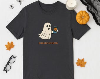 Personalized Halloween Shirt, Custom Ghost Selfie Tee for Influencers, Funny Spooky Season Social Media Shirt