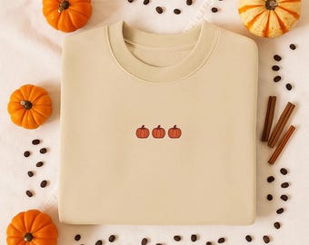 Jack-O'-Lantern Embroidered Sweatshirt, Beige Halloween Crewneck, Cozy Fall Pumpkin Sweater, Minimal Spooky Season Pullover