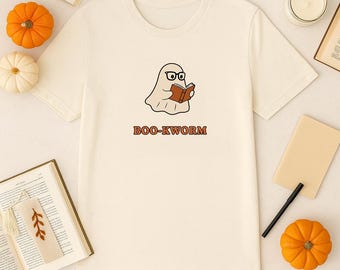 Personalized Boo-Kworm Reading Ghost Shirt, Funny Halloween Book Tee for Teachers, Librarians, Bookworms, and Literary Ghouls