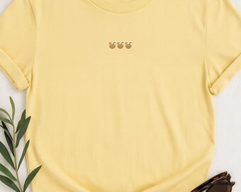Kokosnoot geborduurd shirt, schattig T-shirt met tropisch fruit, minimalistisch zomers esthetisch T-shirt voor stranddagen of vakantie-looks