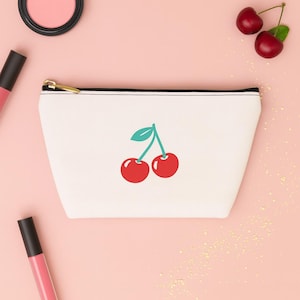 Cherry Makeup Bag | Cute Fruit Print Zipper Pouch | Bachelorette Party Favor | Bridesmaid Gift Bag | Summer Travel Cosmetic Case