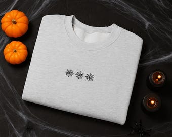 Spider Web Embroidered Sweatshirt, Light Gray Halloween Crewneck, Cozy Spooky Season Pullover, Minimal Goth Fall Sweater