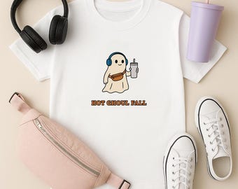 Personalized Hot Ghoul Fall Teen Shirt, Halloween Tee with Cute Ghost & Coffee, Trendy Fall Aesthetic Shirt for Teens, Spooky Vibes