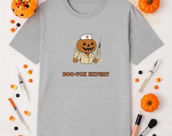 Personalized Boo-Tox Expert Halloween Shirt, Funny Pumpkin Nurse Aesthetic Injector Tee for Botox Lovers, RNs, and Med Spa Staff