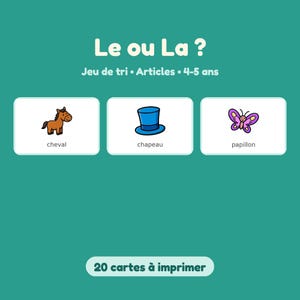 Le or La? – Item sorting game for 4-5 year olds, 20 printable cards, PDF language