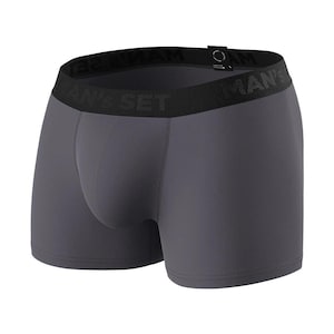 Mens Graphite PowerStretch Trunks | Cotton Stretch Boxer Briefs | Anatomical Pouch | Hidden Fly | Short Leg | Breathable Underwear Gift
