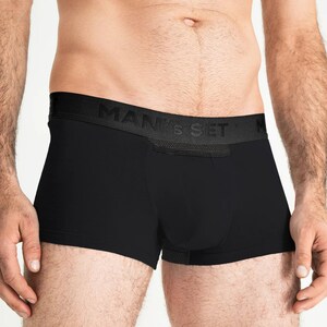 Black Cotton Boxer Trunks for Men, AirFlow Breathable Underwear with Horizontal Fly, Soft Fit Boxer Briefs Gift for Him