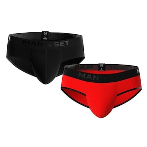 PowerStretch Briefs 2-Men’s PowerStretch Briefs 2-Pack – Black & Red Anatomical Pouch Underwear – Soft Cotton No Chafe Men’s Briefs