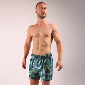 Fern Leaf Cotton Boxer Shorts: Loose Fit Tropical Underwear