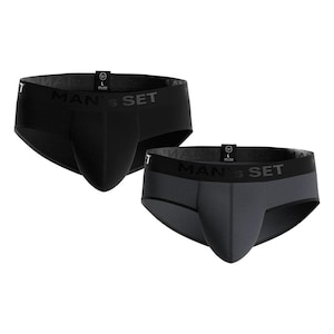 Men’s PowerStretch Briefs 2-Pack – Black & Graphite Anatomical Pouch Underwear – Soft Cotton No Chafe Men’s Briefs