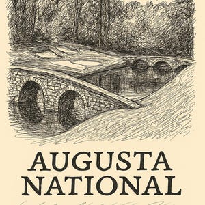 Augusta National Golf Course Line Art Digital Print | Iconic Golf Landscape Illustration