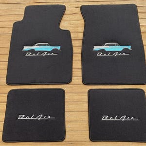 1955-1957 Chevrolet Bel Air Floor Mats Carpet Black Set of 4 All embroidered