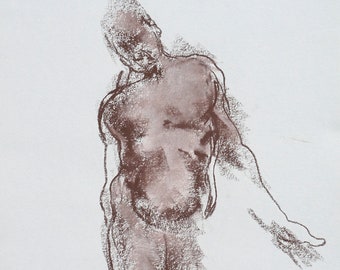 Dynamic & Abstract Figure Drawing - "Drawing 692" - 9 x 12" conté crayon on paper - original nude gesture drawing by Derek Overfield