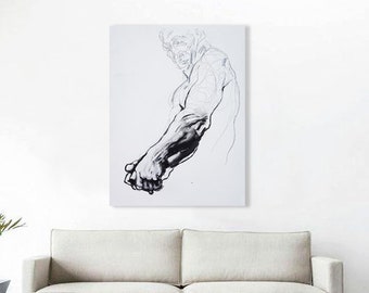 Pintura contemporánea Arte figura masculino, arte blanco y negro, arte de diseño de interiores "Hombre talando un árbol" 36x48" Pintura figurativa original
