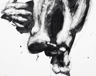 Large Male Figure Painting on Canvas, Fine Art Painting, Classical Art "Dying prince" 30x48" Black and White Wall Art, Contemporary Wall Art