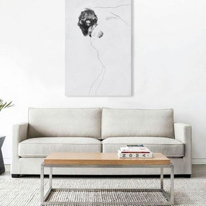 Large Minimal Abstract Male Figure Painting on Canvas, black, white, grey, 30 x 48 image 2