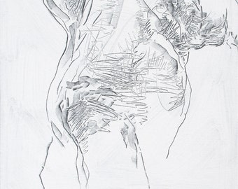 Pintura de figura masculina de temática clásica, díptico arte original arte figurativo abstracto - 25 x 37 "- lienzo grande de Derek Overfield