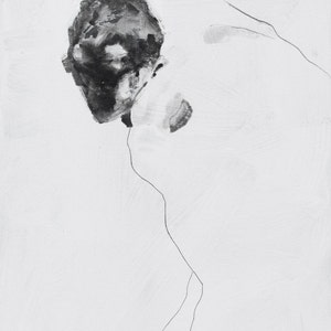 Large Minimal Abstract Male Figure Painting on Canvas, black, white, grey, 30 x 48 image 1