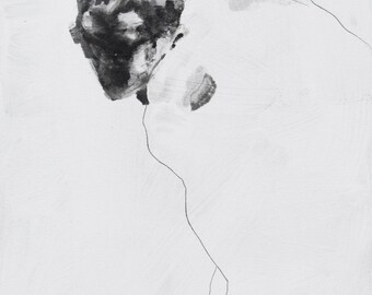 Pintura de figura masculina abstracta mínima grande sobre lienzo, negro, blanco, gris, 30 x 48 "