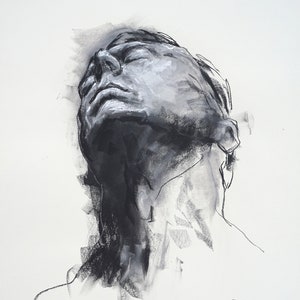 Mixed Media Portrait Drawing, Black and White Gestural Figure Drawing, 18x24&quot;  Classical Art &quot;Drawing 700&quot;, Charcoal Figurative Wall Art