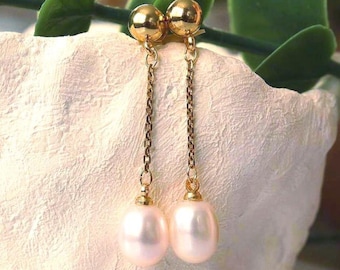 Baroque Pearl Drop Earrings | 18K Gold Chain Dangles, Everyday Modern Jewelry