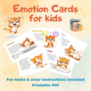Printable Emotion Cards for Kids – Ginger the Cat Feelings Flashcards – SEL Game and Mindfulness PDF for Preschool Children