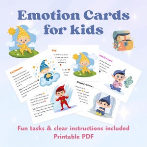 Tarjetas de emociones imprimibles para niños – Tarjetas didácticas de sentimientos con elfos mágicos – Actividad SEL en PDF para preescolares y crianza consciente