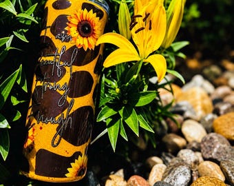 Sunflower Giraffe Print Glitter Tumbler | Inspirational Quote, Handmade Cup