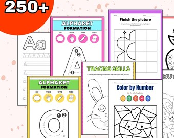 Preschool Learning Worksheets: Alphabet, Numbers, Shapes (Digital Download)