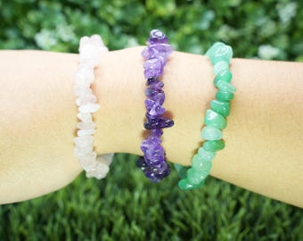 Raw Stone Healing Bracelet: Rose Quartz, Amethyst, Aventurine Crystal