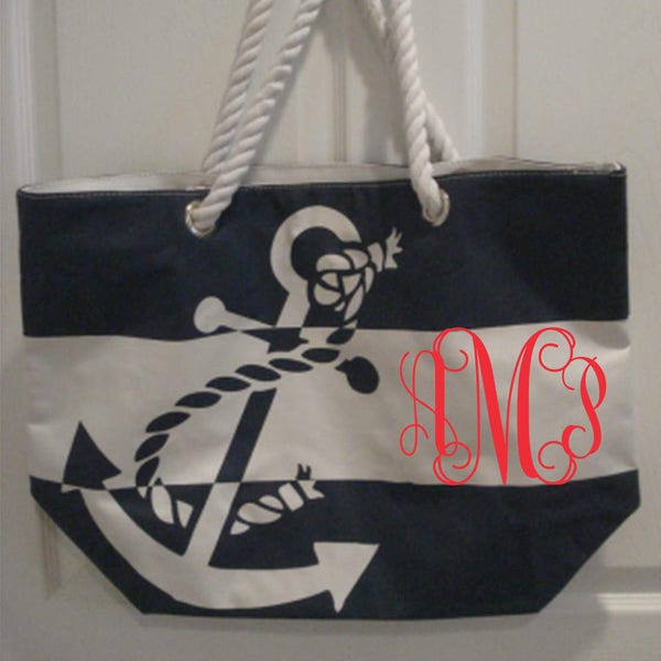 Anchor bag Anchor tote Nauitcal tote Beach Bag Tote in Blue and White Great for the beach makes great Gift Will Personalize it for FREE