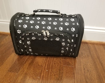 Large Black and White Paw Pet Carrier. Makes carring your pet very easy and your pet will be happy also Personalized FREE