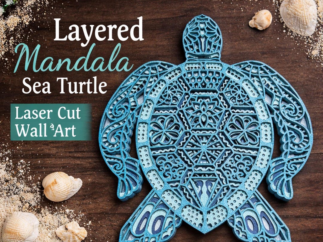 Layered Mandala Sea Turtle Wall Art | Laser Cut Wooden Turtle Decor ...