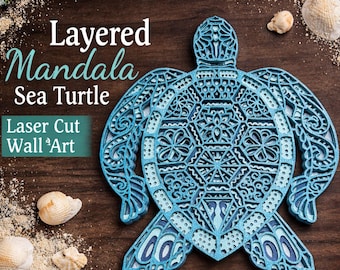 Layered Mandala Sea Turtle Wall Art | Laser Cut Wooden Turtle Decor | Coastal Beach Wall Hanging | Ocean Home Decor