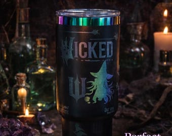 Vaso arcoíris de 40 oz inspirado en Wicked / Taza de bruja malvada / Regalo para fanáticos de la música / Acero inoxidable negro mate grabado con láser
