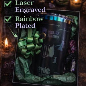Vaso arcoíris de 40 oz inspirado en Wicked / Taza de bruja malvada / Regalo para fanáticos de la música / Acero inoxidable negro mate grabado con láser imagen 2