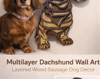 Dachshund Wall Art, Multilayer Wood Sausage Dog Decor
