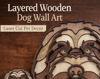 Layered Wooden Dog Wall Art | Goldendoodle Wood Decor | Laser Cut Dog Face Sign | Pet Lover Wall Hanging | Rustic Home Decor