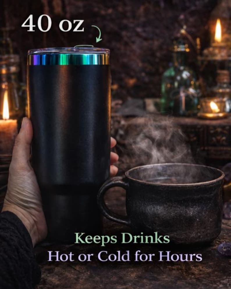 Vaso arcoíris de 40 oz inspirado en Wicked / Taza de bruja malvada / Regalo para fanáticos de la música / Acero inoxidable negro mate grabado con láser imagen 5