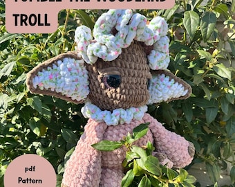 Tumble the Woodland Troll – Haakpatroon amigurumi pdf – Zelfstudie fantasieknuffel voor gevorderden