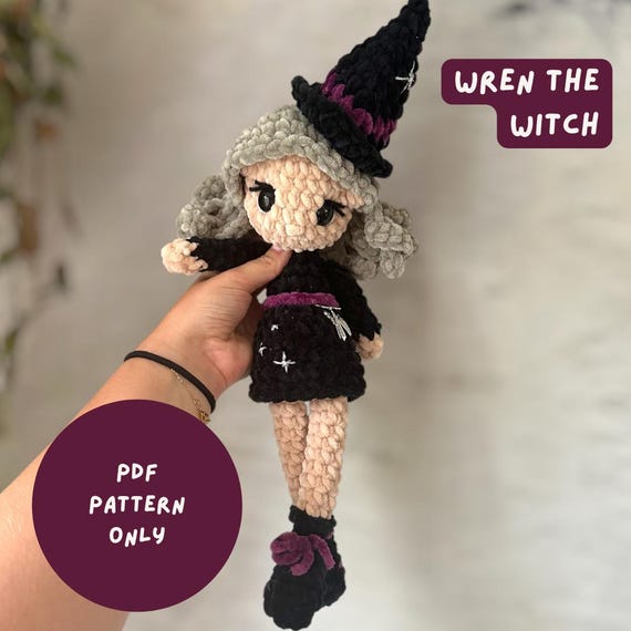 Wren the Witch Crochet Pattern PDF | Amigurumi Witch Doll Pattern | Halloween Crochet Pattern | Chunky Chenille Crochet Doll