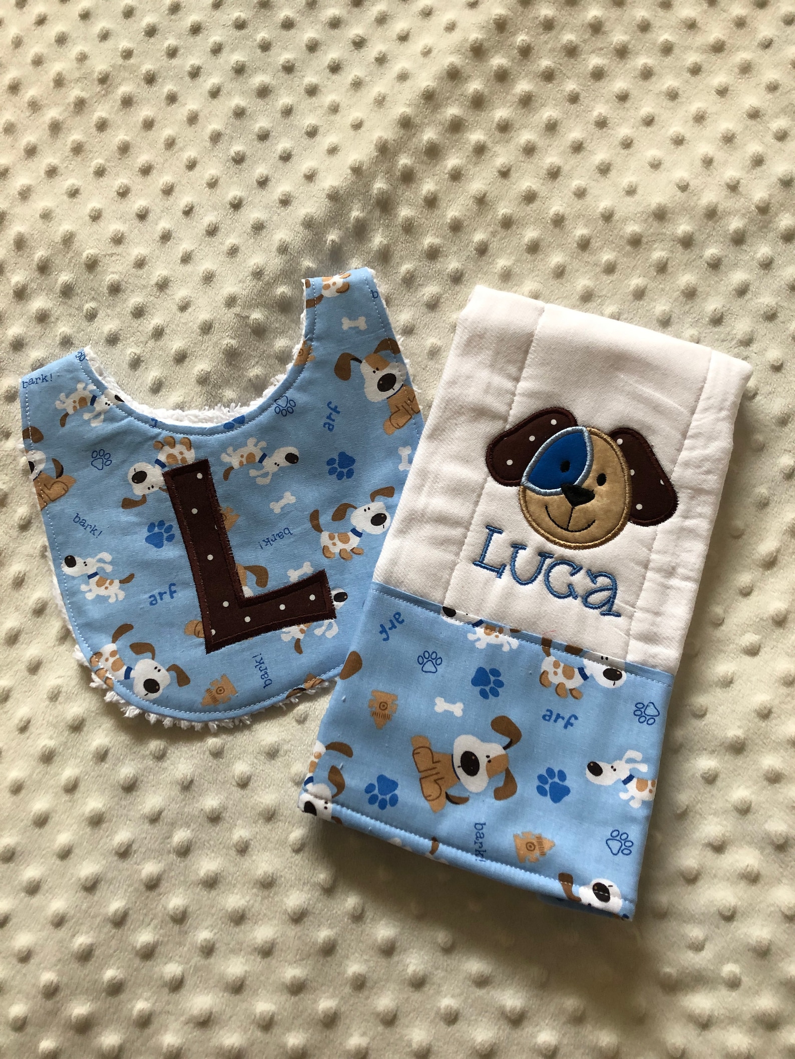 Baby Boy Personalized Gift Set Bib and Burp Cloth Smiling Etsy