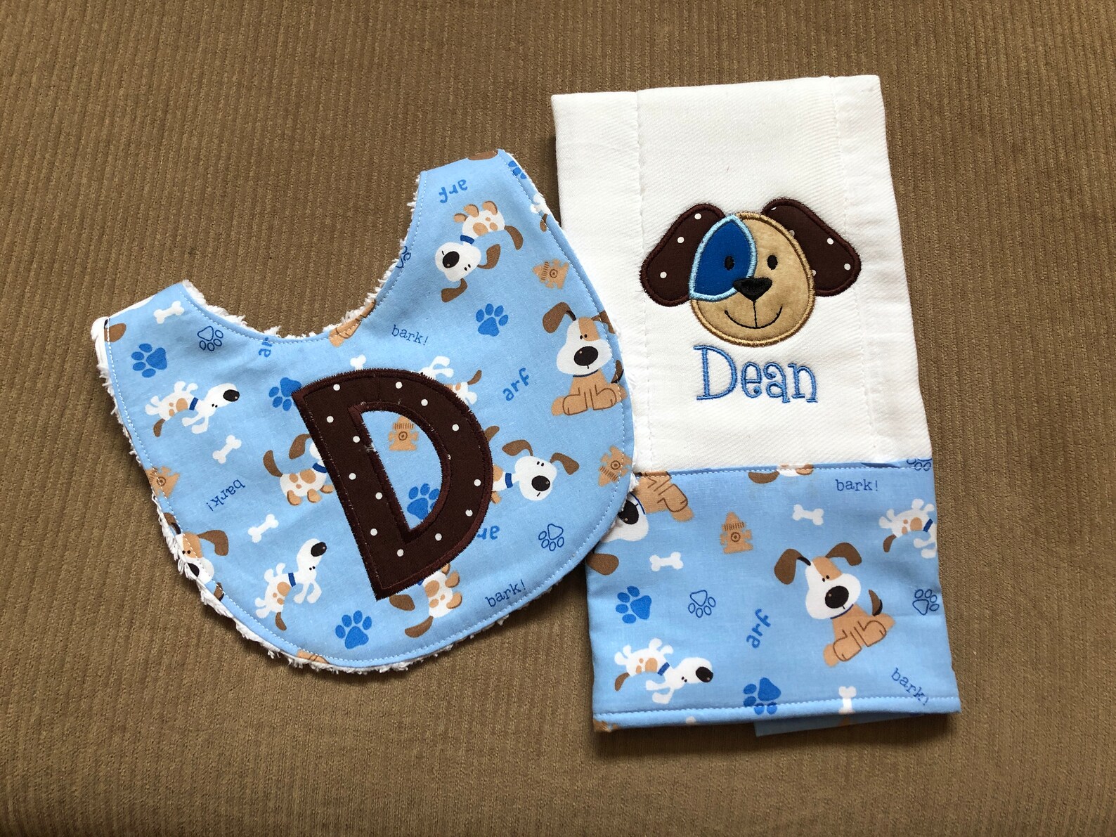 Baby Boy Personalized Gift Set Bib and Burp Cloth Smiling Etsy