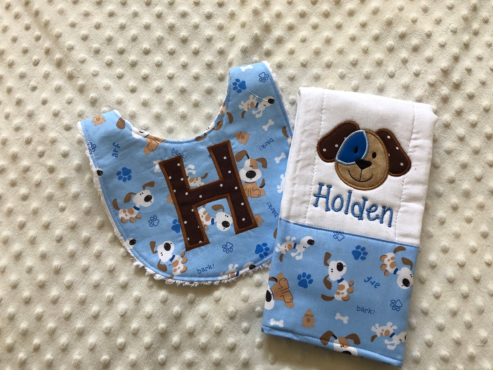 Baby Boy Personalized Gift Set Bib and Burp Cloth Smiling Etsy