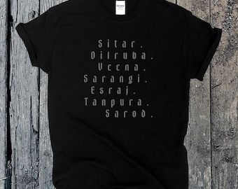 Hindustani Instrument T-Shirt: North Indian Strings Sitar Musician Minimalist Type Tee